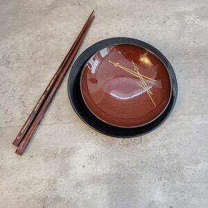 Japanese Lacquered Vintage Bowl Hand Painted Chopsticks Hair‎ Pins Vintage